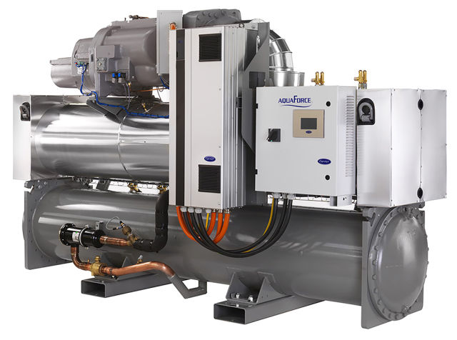 Carrier, Toshiba, heat pumps, river, water source, water-to-water, AquaForce 